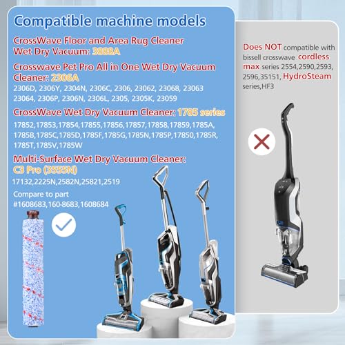 Brush Filter Replacement for Bissell CrossWave Floor and Area Rug Cleaner 3888A 2306A 1785 Serie, 2 Multi Surface Brush 1868 + 2 Filter 1866, Compare to Part 1608683,160-8683,1608684 - color: Blue 2 pack
