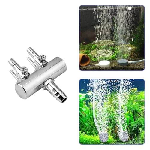 Joyzan Air Splitter Flow Control Valve, Aquarium Flow Gang Lever Pump Distributor 2 Way Stainless Steel Fish Tank Manifolds Multi Port T Shaped Line Metal Regulator Connector Airline Tubing Hose