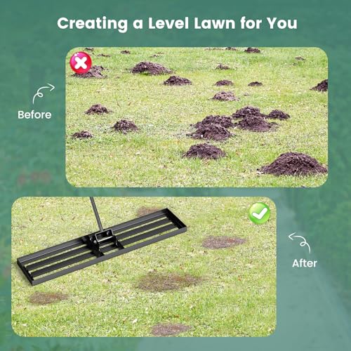 Goplus Lawn Leveling Rake, 46" x 10" Heavy Duty Level Lawn Tool w/ Ergonomic Handle for Soil, Effort-Saving Landscape Rake for Garden, Backyard, Golf Course, Farm, Pasture, Black - style: 46" x 10", Black