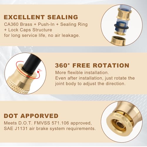 1/4" Quick Push to Connect Fittings Brass Union Straight Joint DOT Approved 1/4 inch tube OD Air Line Adapter Air Spring Suspension Kit for Car Truck Trailers and Air Brake System 5pcs - size: 1/4" OD 5PCS, style: Straight