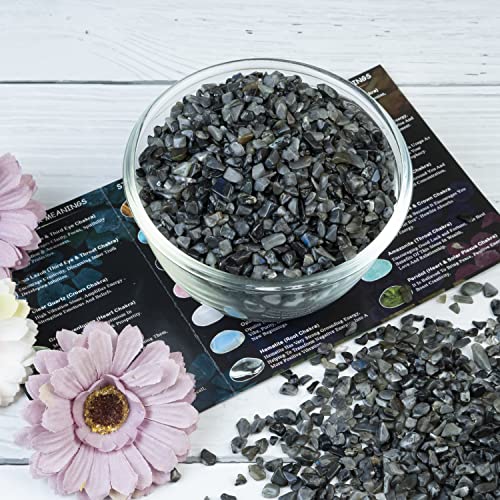 Crocon 1/2 LB Crushed Larvikite Chips Bulk Stones 1100+ Carats Natural Quartz Pieces Irregular Shape Gemstones for House Warming Gifts New Home and Chakra Healing Crystals Home Décor Gifts for Women - color: Larvikite Chips, size: 1/2 Pound