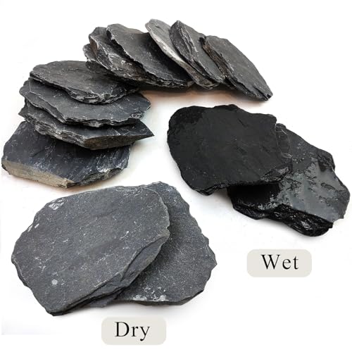 Slate Rock for Aquarium, 3-5 Inch Polished Natural Stone Rocks, Fish Tank Decor, Aquascaping Rocks, Safe for Aquariums, Terrariums, 20 lbs - color: 20 lbs, size: 3-5 Inch