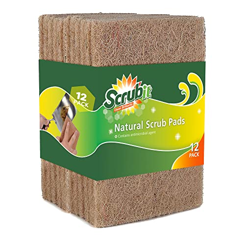 SCRUBIT Natural Scouring Pads (12 Pack) - Eco Friendly Scrubbing Pads for Kitchen Cleaning, Dishes, and Pots - Non-Scratch Kitchen Scrubbers - 100% Natural Sisal Fibers (12 Pack)