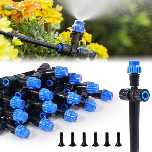 HIRALIY 15 Piece Quick-Connect Drip Irrigation Emitters for Drip Irrigation Kit Series 1/4'' tubing, Misting Adjustable Water Flow Emitters with Stake - style: 15Pcs Misting Dripper