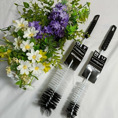 Bottle Brushes Thin Long Handle X 2, Utility Skinny Wire Cleaner Set Big Small, Bendable Flexible for Cleaning Narrow Neck Water, Beer, Wine, Baby Bottles, Pipes, Tubes, Hoses, and Flasks