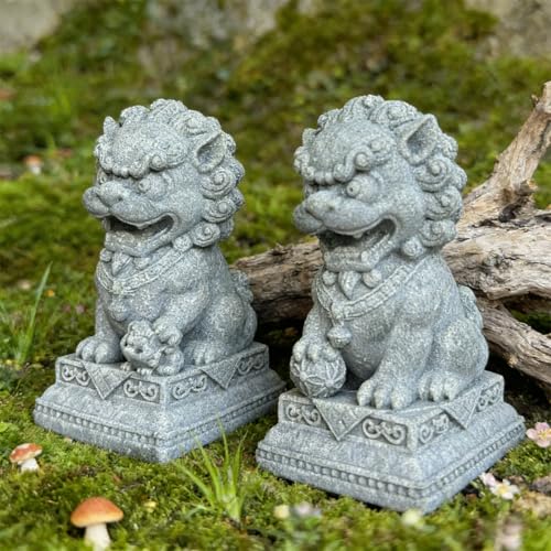 livelyfish Asian Fu Foo Dogs Statues Mini Pair of Two Guardian Lion Sandstone Figurine Pets Fish Tank Aquarium Landscape Ornaments Accessories Feng Shui Decorations (G) - size: G
