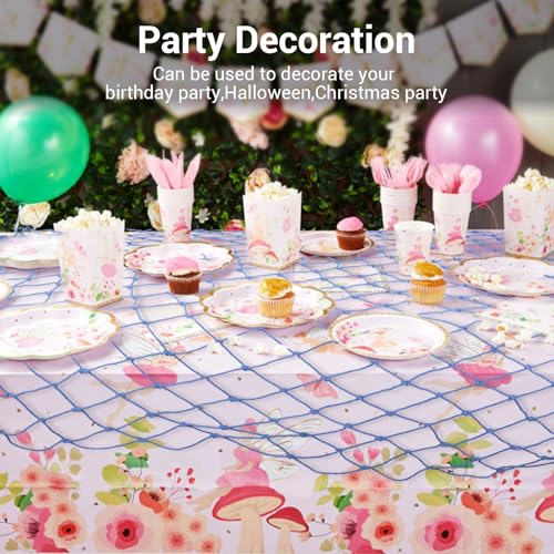2 Pack Fish Net Decorations, 80x40 Inch Haze Blue Fishing Net Decor for Under The Sea Hawaiian Beach Them Party, 3mm Thick Natural Cotton Versatile Nautical Netting for Party Wall Table Ceiling Decor - color: Haze Blue, size: Large - 2 Pack