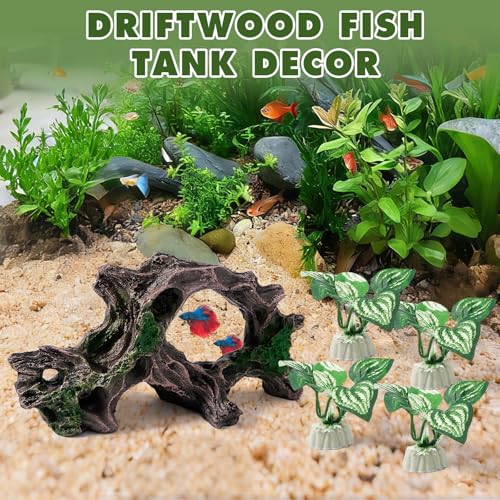5pcs Driftwood Cave Aquarium Decor, Fish Tank Decorations Silk Aquarium Plants for Betta Fish Tank acccessories (Driftwood) - color: Driftwood Cave