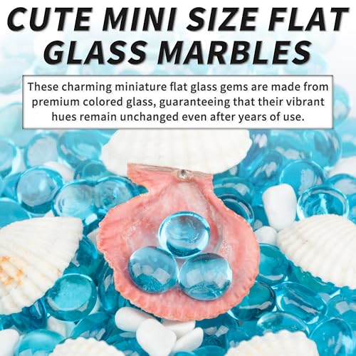 1 LB Sea Blue Flat Glass Beads, 160-180PCS Small Glass Marbles, Mini Flat Round Pebbles for Vase Filler and Floral, Fish Tank Rocks Decorative Gemstones for Home and Aquarium Décor - color: Seablue