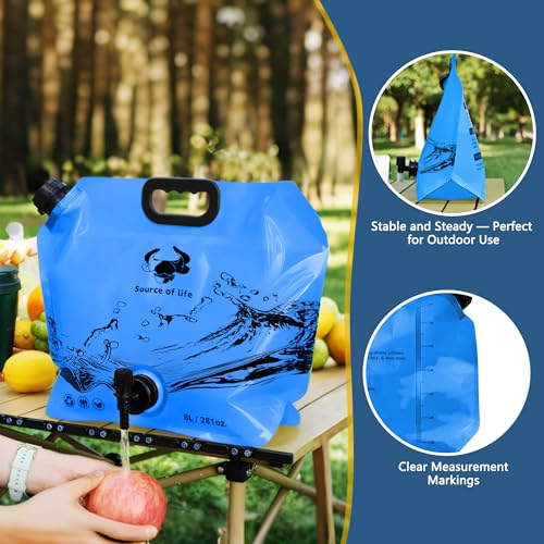 Water Jug Camping 2.1 Gallon Collapsible with Spigot, BPA Free Portable Water Pouch Foldable Water Bags for Outdoor Hiking, Travel and Emergency & Water Storage Containers (Blue-2Pcs) - color: Blue-2Pcs