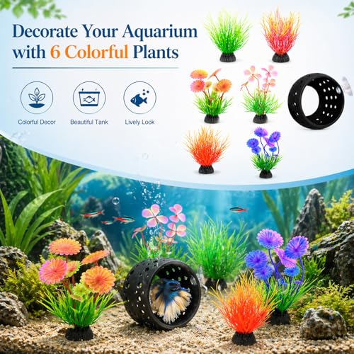 Betta Hideout,Betta Tunnel,With Suction Cups And 6 Artificial Aquatic Plants,Betta Fish Tank Accessories,Fish Tank Decorations Betta Caveshrimp Cav (Black) For Small Shrimp To Hide And Rest In