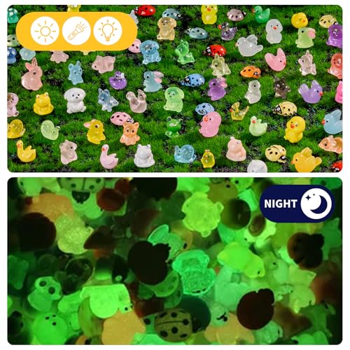 200 pcs Luminous Mini Resin Animals Many Styles Variety Tiny Animals Figures Miniature Little Small Animal Figurines Bulk for Micro Fairy Garden Landscape Accessories Hide Crafts Decor Aquarium