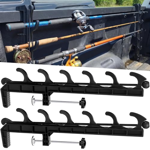 2 Sets Truck Bed Fishing Rod Holder, Holds 4 Rods, Fits 2.36" Thick Rails, Easy Install Kayak & Fly Rod Storage Rack - color: Black, style: 6 Holes