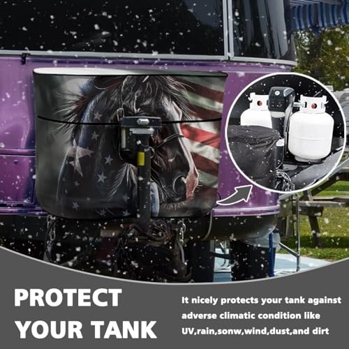 USA Flag Horse Propane Tank Cover Polyester Travel Trailer Camper Tank Cover Waterproof RV Propane Tank Cover Machine Washable Easy to Install - color: American Flag Black Horse, size: Small-Double 20LB