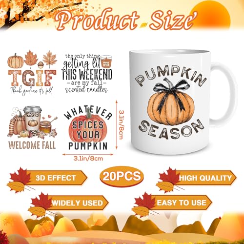 Fall UV DTF Stickers - 20 Sheets Vintage Autumn UV DTF Cup Wraps for 16 OZ Glass Mugs, Pumpkin Bow Football Rustic UVDTF Stickers, Rub on Transfer Decals for DIY Water Bottles Crafts - style: Vintage Fall
