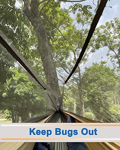 Camping Hammock, Portable Single & Double Hammock with Net, 2 Person Hammock Tent with 2 * 10ft Straps, Best for Outdoor Hiking Survival Travel