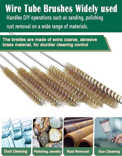6pcs Brass Tube Pipe Cleaners Brush Set , Multi-Functional Bottle Brushes Long Brass Cleaning Wire Brushes for Cleaning Rust Set for Drill/Hand Descaling Rust Removal , 0.3"-1"