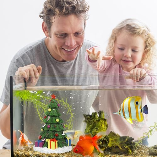 Ipetboom Reptile Decor Christmas Tree Aquarium Decorations Miniature Resin Landscape Ornaments for Holiday Fish Tank Supplies Table Decor Aquarium Christmas Tree