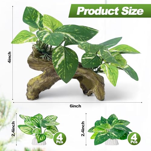 9 Pcs Fish Tank Decor，Silk Aquarium Plants Green Silk Leaf pad Hammock Artifical Driftwood cave Betta Fish Tank Accessories 6 x 3 x 4 inches(LxWxH)