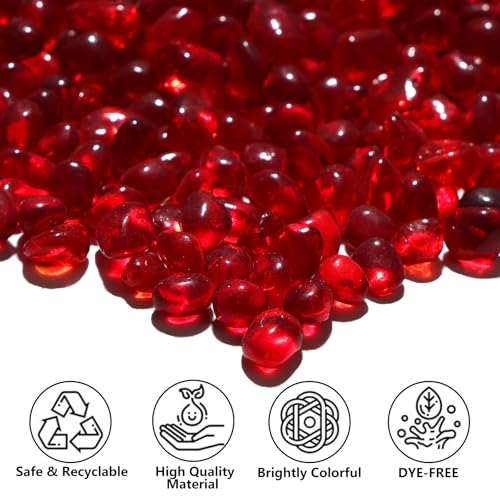 QYGL 0.55LB Red Clear Glass Pebbles, Tumbled Sea Glass Stones for Vase Fillers, Fish Tank Gravel, Aquarium Rocks, DIY Crafts, Plant Pots, Wedding & Home Decor, Transparent Glass Gemstones - color: Red