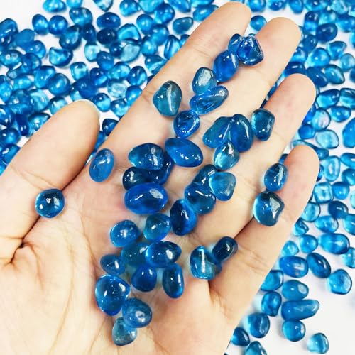 Blue Glass Stones, 0.85LB/385g Aquarium Gravel Rocks, Blue Aquarium Pebbles for Fish Tank, Sea Glass Rocks for Vase Filler Craft - color: Light Blue