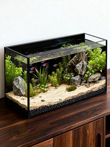 5 Gallon Fish Tank 4.8 Gallon, Small Aquarium Fish Bowl Ultra Clear Rimless Design for Betta Goldfish Snails Shrimp Aquatic Planting - color: Black, size: 4.8 Gallon