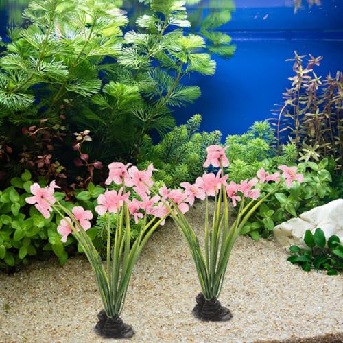 NOLITOY 4Pcs Artificial Aquarium Plants, Fish Tank Decorations Goldfish Betta Cave Accessories for Desk Top Decor (Pink) - size: 4pcs