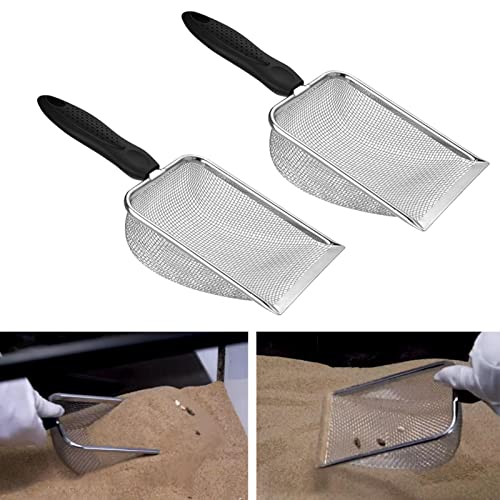 2pcs Cat Litter Scoop, Portable Reptile Sand Scooper, Stainless Steel Fine Mesh Scoop Shove-l for Litte-r Box, Sand Bedding, Easy to Clean and Durable(Color:Silver)