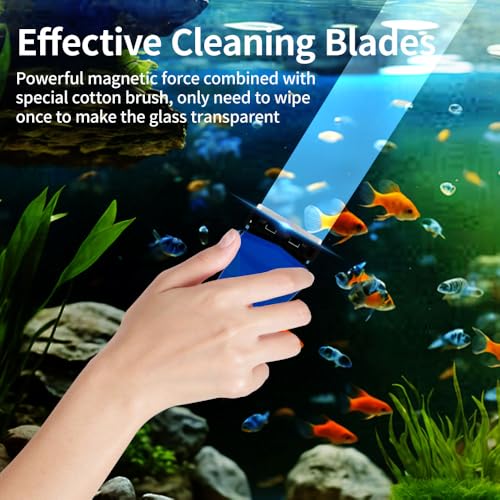 Magnetic Fish Tank Glass Cleaner, Dual-Blades Algae Scraper Glass Cleaner Scrubber with 2 Detachable Scrapers, Double Side Floating Magnetic Brush for 0.4-0.6 Inch Thick Glass Aquariums Tank, Size M