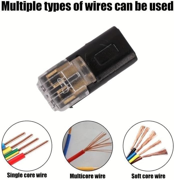 50PCS Double Wire Plug-in Connectors with Locking Buckle, Quick Clip Snap-On Fasteners for LED Strip Lights, DIY Wiring, Low Voltage Projects & Model Kits