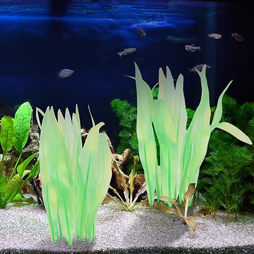 Kaiyuan Dynasty 2pc Artificial Fish Tank Plants Aquarium Decoration Plants Silicone Glowing Kelp Ornament Fish Tank Decor Aquarium Plant Aquatic Water Grass,7inch,Green - color: Green