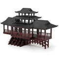 LOGOFUN Mini Ancient Chinese Pavilion Ornament with Arched Bridge for Micro Landscape Garden Bonsai Model Decoration - 13.5x5x5.5cm