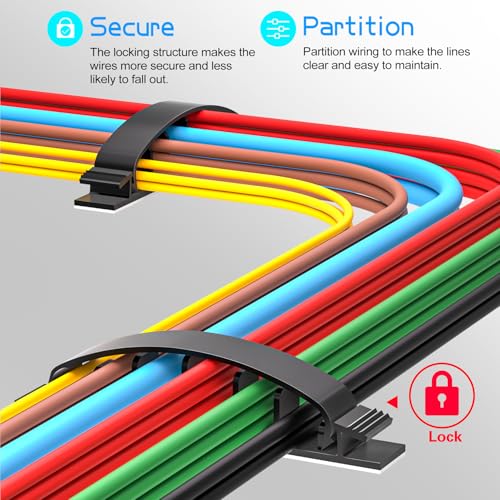 XHF 30pcs Adhesive Cable Wire Clips Black, Outdoor Cable Management Wire Organizer Cord Holder for Under Desk, Car, Wall, TV PC Ethernet Cable - color: Black, size: 6 cords slots-30pcs