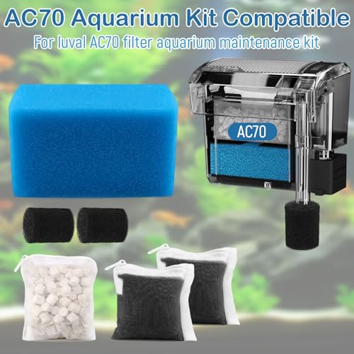 Aquarium Media Maintenance Kit Replacement for Fluval AC70 Power Filter, Includes 1 Blue Foam Filters, 2 Intake Strainer Sponge,1Pack Ceramic Rings and 2 Pack Activated Carbon, for 70 Gallon Aquariums