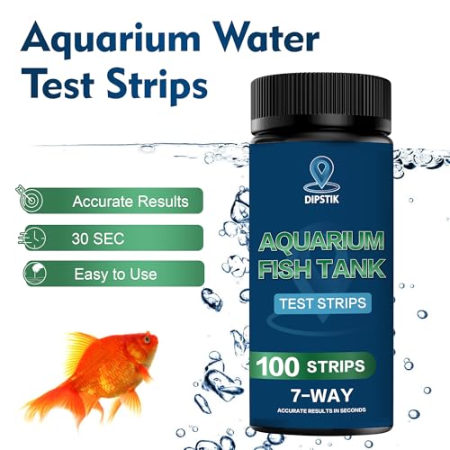 DIPSTIK Aquarium Test Strips, 7-Way Freshwater Saltwater Fish Tank Pond Test Kit, 100 Strips, Nitrate, Nitrite, Chlorine, Hardness, Alkalinity, Carbonate, pH - color: 7 WAY
