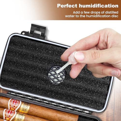 Flauno Travel Cigar Humidor Case - Portable Humidor Kit with Lighter (Without Gas), Cutter, Holder, Humidifier & Dropper, Waterproof, Crushproof, Airtight Seal (Holds up to 10 Cigars) - size: Holds up to 10 Cigars with Cigar Lighter