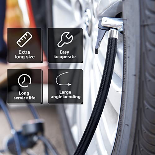 LUMITECO 31" Upgraded Lengthened Tire Inflator Hose Adapter &Converting Nuts, Lock On Air Chuck with Hose and Tire Schrader Valve Fine Thread, for tire pump's Twist On Convert to Lock On Connection