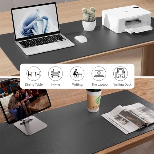 Aothia Leather Desk Pad Protector, Mouse Pad, Office Desk Mat, Non-Slip PU Leather Desk Blotter, Laptop Desk Pad, Waterproof Desk Writing Pad for Office and Home (Gray,23.6" x 13.7") - color: Gray, size: 23.6" x 13.7"