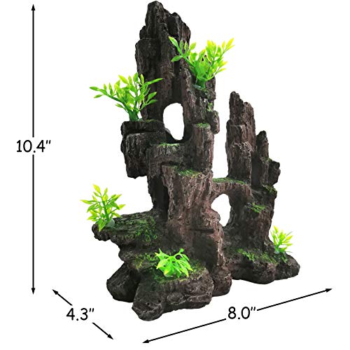 kathson Aquarium Mountain View Stone Resin Fish Tank Decoration Betta Hideout Caves Rockery Landscape Tree Rock Hiding Cave Decor for Small Fish Shrimp Play Ornament - size: 8.0〞L x 4.3〞W x 10.4〞H
