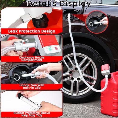 anngrowy Fuel Transfer Pump Battery Powered with Auto-Stop, Gas Can Pump Transfer with 4 Adaptors, 3.2 GPM, 51" Hose, Portable liquid Transfer Pump for Oil, Gasoline, Diesel, Kerosene, Gifts for Him - style: Auto Stop