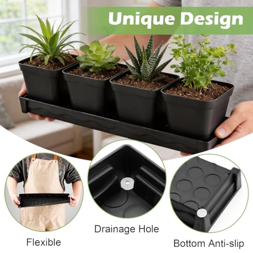 10 Pack Plastic Windowsill Plant Pot Trays (16"x5.5"x1.5"), Rectangular Window Sill Saucer with Removable Drainage Hole, Thick Plant Saucer Tray for 4 inch (10CM) Flower Seedling Pots (Black) - size: Trays (16"x5.5"x1.5") for 4 Inch Pots-10 Pack