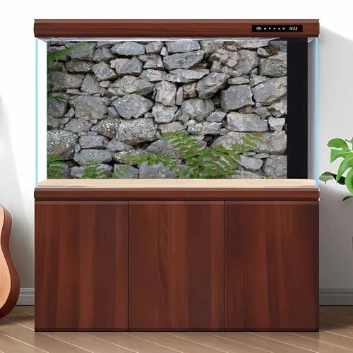Rock Wall Aquarium Background Natural Stone Fish Tank Background Rocky Glass Stone Wall Green Plants Aquarium Backgrounds Rocky Stones Walls Reptile Tank Enclosure Backgrounds Wallpaper 24x16in - color: Grey, size: 24(W)x16(H)inches/ 60(W)*40cm(H)
