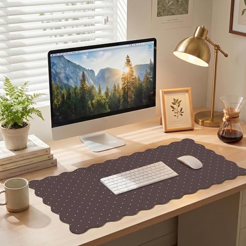 Cute Brown Scalloped Desk Mat with Polka Dot Large Mouse Pad Computer Mat Aesthetic Keyboard Mat for Desktop Laptop Protector for Office & Home - color: A1- Brown Pink