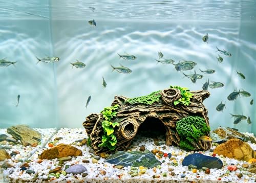 Aquarium Resin Trunk Description,Small Reptile Hide Cave, Natural Bark Texture, Safe for Freshwater & Saltwater Tanks - size: xs