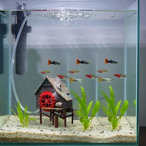 RUIAN Aquarium Decorations Waterwheel Hut (Big Water Truck) Air Action Aerating Fish Tank Ornaments Air Bubbler Movement Decorations