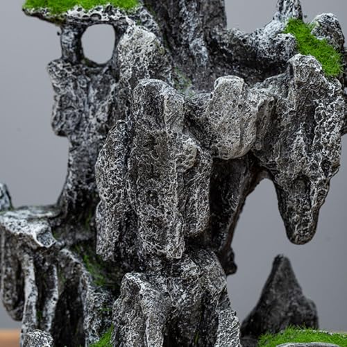 Aquarium Mountain View Ornaments, Large Fish Tank Rock Landscaping Decorations, Tree Hole Bridge Bridge Aquarium Decoration (6.69x3.54x8.26inch-L)