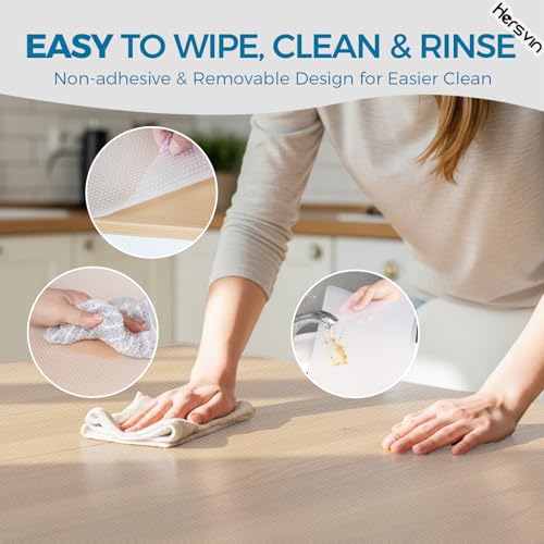 Hersvin Shelf Liner, 26 in x20 ft Non-Adhesive Drawer Liners EVA Kitchen Cupboard Cabinet Covering Undersink Mat Washable Fridge Lining Paper for Home Office (Clear/Dot) - color: Clear Dot, size: 26"W x 240"L