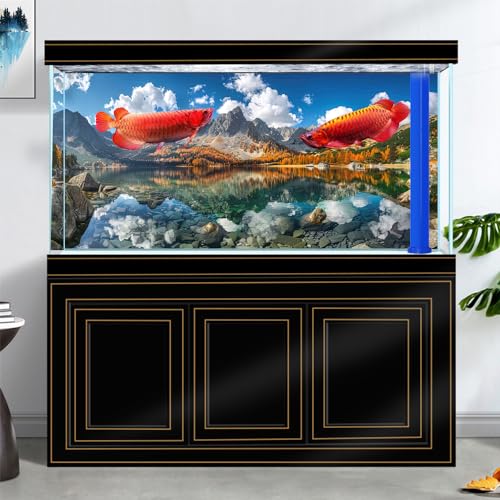 Natural Mountain Aquarium Background, Art Natural Landscape Theme Fish Tank Background, Crawling Terrarium Background 36X18IN with 8 EVA Double-Sided Tape - color: Landscape01, size: 36X18in/90X45cm