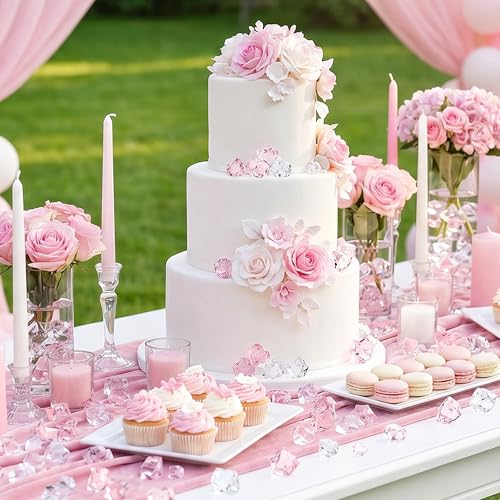 700 Pcs Pink Fake Ice Rocks 5 Sizes Acrylic Plastic Diamonds Crystals Gems Vase Fillers for DIY Craft Wedding Party Centerpieces Table Scatter Makeup Brush Holder Home Decor - color: Pink