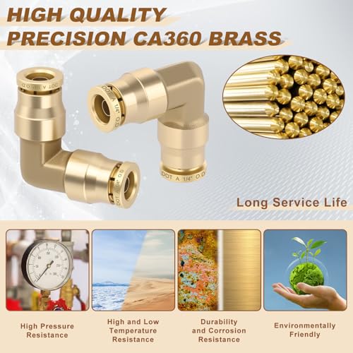 1/4" Quick Push to Connect Fittings Brass 90 Degree Union Swivel Elbow Joint DOT Approved 1/4 inch Tube OD Air Line Adapter Air Suspension Kit for Car Truck Trailers and Air Brake System 5pcs - size: 1/4" OD 5PCS, style: Elbow